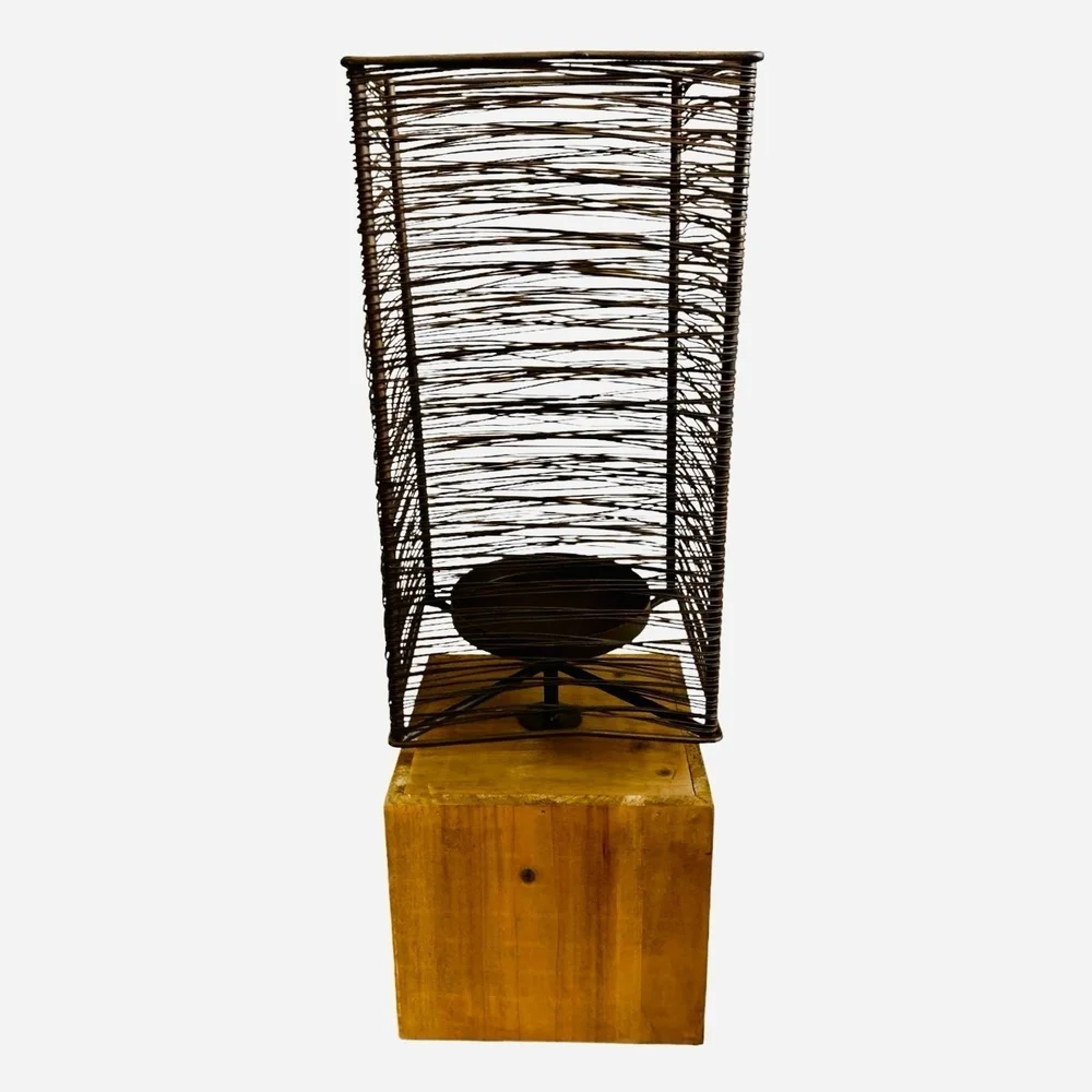 Vintage Vail Candle Holder 15 Wood & Metal Artisan Candle Stand Rustic Farmhouse